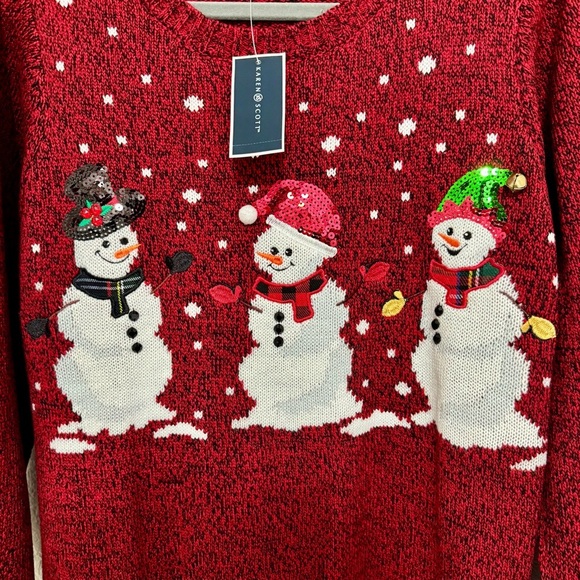 NWT! Karen Scott Red Snowman Christmas Holiday Sweater Sz L - Picture 2 of 6